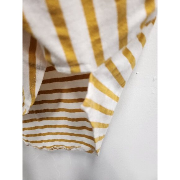 Green Envelope Womens Striped Top Large White Yellow Rounded Hem Short Sleeve - Picture 2 of 7